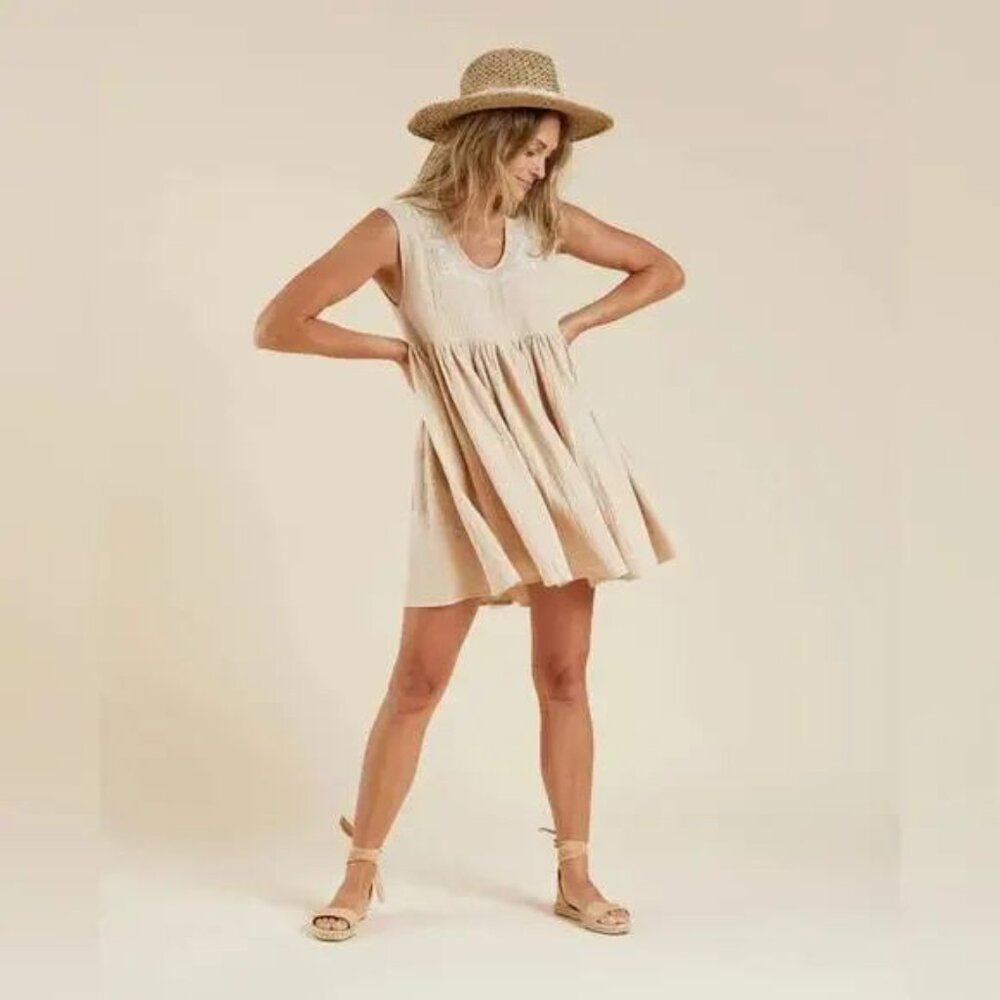 Rylee + Cru Embroidered Sundress Sleeveless Scoop Neck